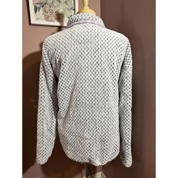 Simply Southern Sherpa 1/4 Zip Pullover Womens Size Medium Gray Pink Plaid Trim - Picture 6 of 13